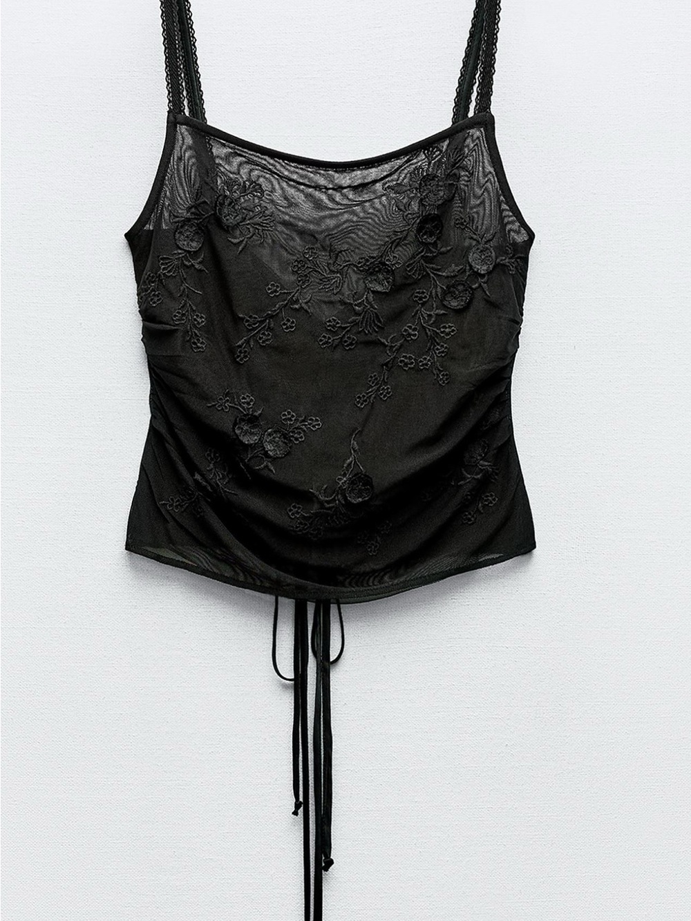 Zara Black Floral Embroidered Mesh Cami